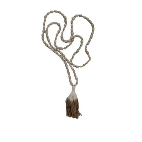 Hand Crafted Jewelry - Long Seed Bead Necklace with Dip Dye Cotton Tassel